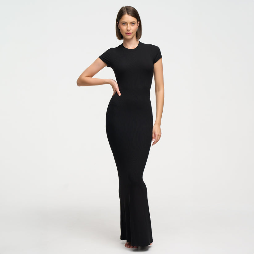 Geripptes T-Shirt-Maxikleid