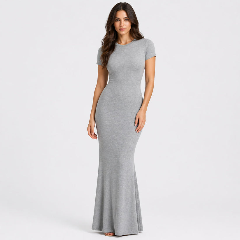 Geripptes T-Shirt-Maxikleid