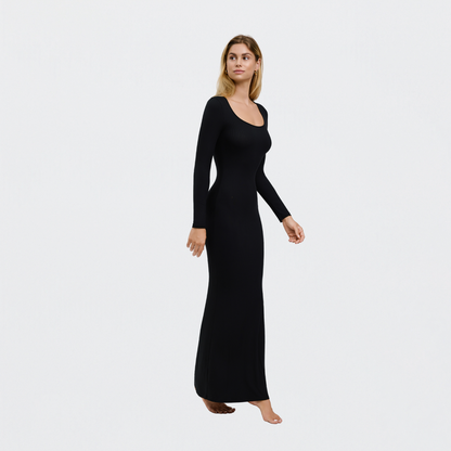 Geripptes Maxikleid mit langen Ärmeln