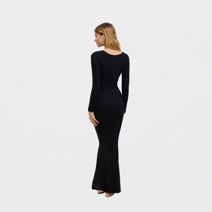 Geripptes Maxikleid mit langen Ärmeln