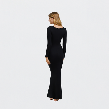 Geripptes Maxikleid mit langen Ärmeln